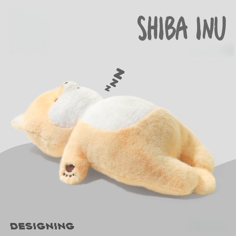 Lazy Shiba Inu Plush Toy - Ultra-Soft Stuffed Dog Pillow, Cute Kawaii Sleeping Puppy Doll for Girls & Adults